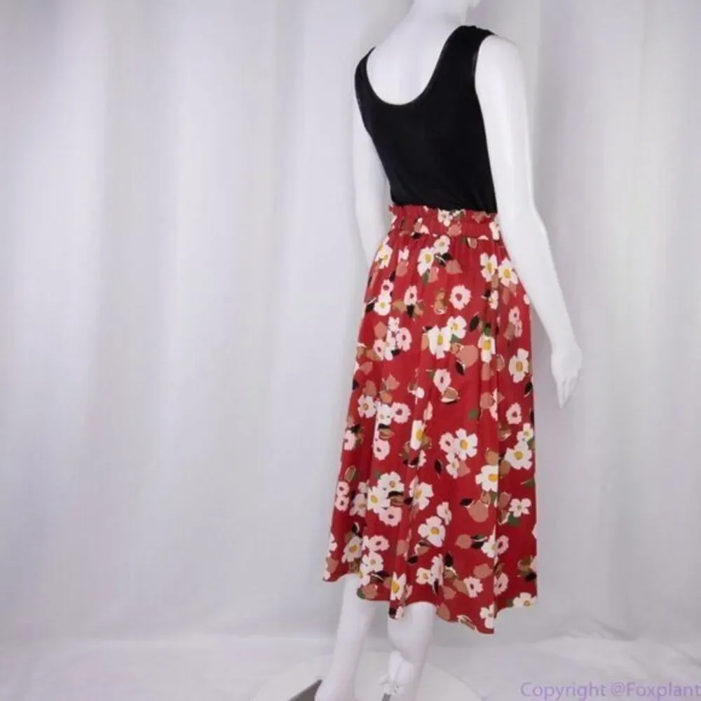 NWT‎ kate spade botanical garden cotton midi skirt, Red and white